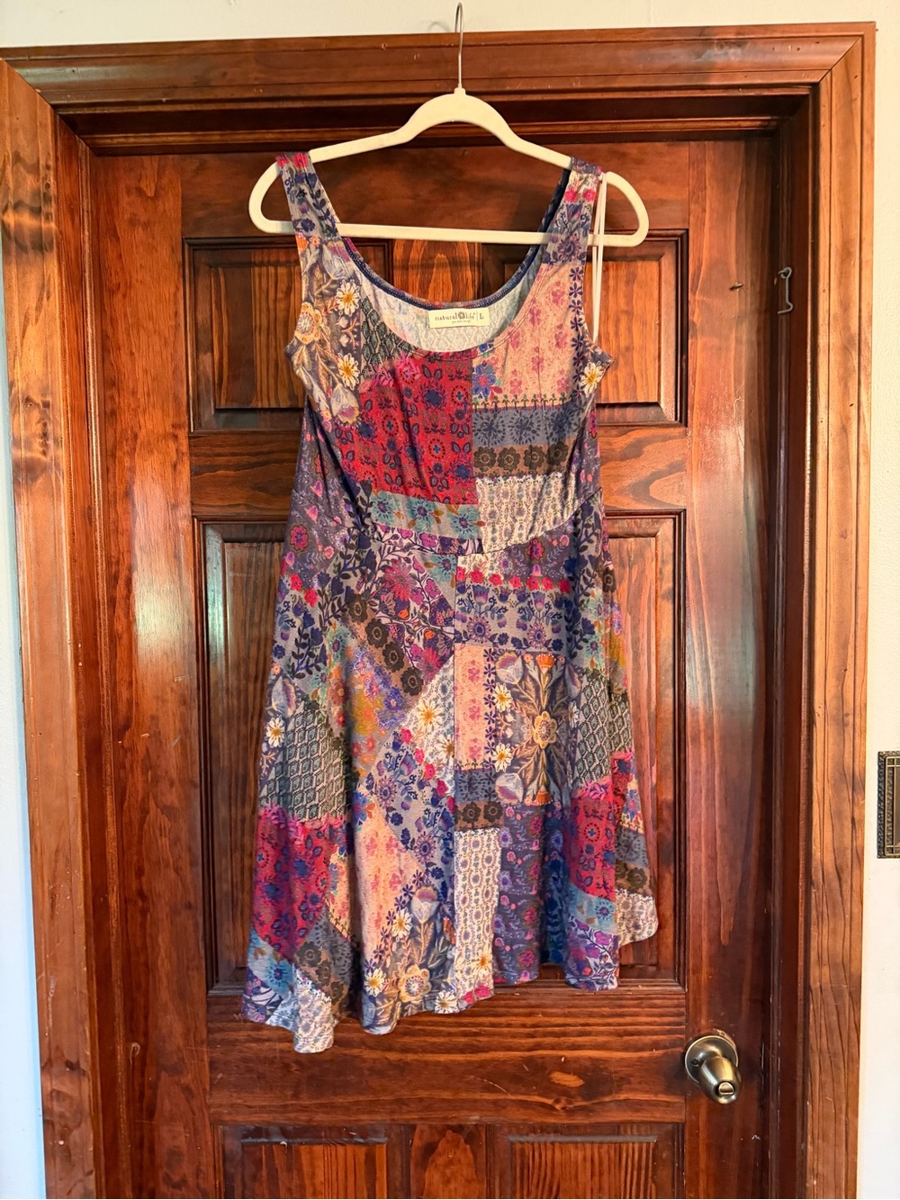 NATURAL LIFE Floral Patchwork Scoop Neck Dress - Blue, Red, Pink